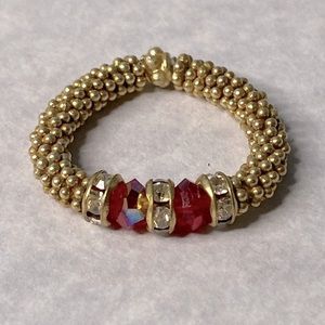 AB Red Swarovski crystal Stretch ring Gold vermeil